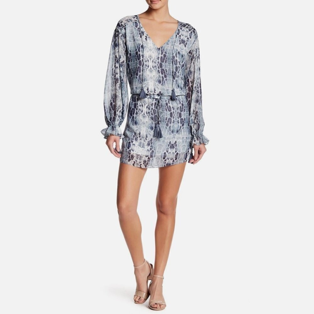 Haute Hippie $395 V Neck Front Tie Snake Animal Print Dress, Size XS